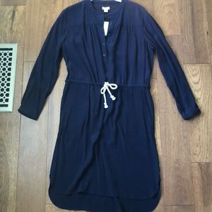 J crew long sleeved tie waist dress